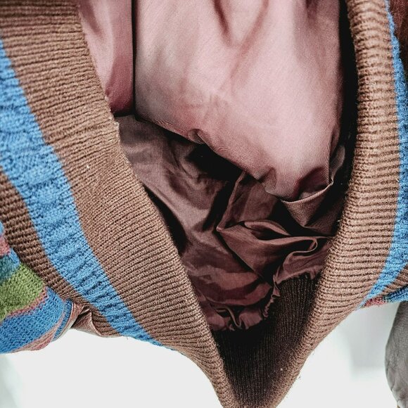 Saxony Collection Vintage 80s Cosby Sweater M Colorful Leather Suede HipHop 90s - Picture 8 of 11